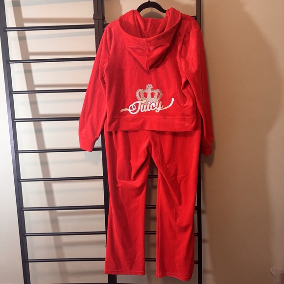 Juicy Couture Velour Tracksuit Y2K Red With Silver Logo Hoodie (XL) & Pants (L) - Picture 6 of 10